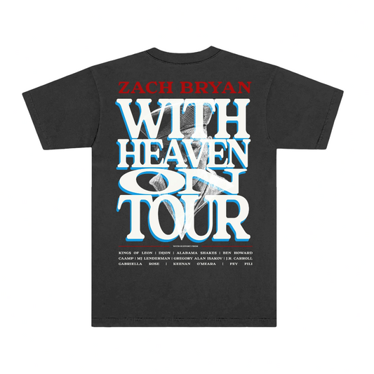 Zach Bryan Tour Merch - With Heaven on Top Washed Grey Tour Tee